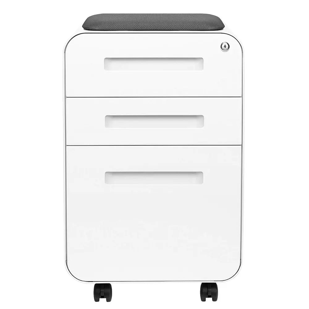 Curve Seated 3Drawer Mobile File Cabinet with Removable Magnetic Cushion Seat Metal Filing Cabinet.