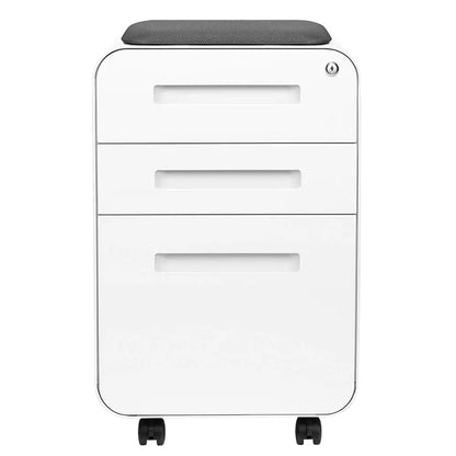 Curve Seated 3Drawer Mobile File Cabinet with Removable Magnetic Cushion Seat Metal Filing Cabinet.