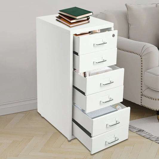 6 Drawer File Cabinet with Lock, Filing Storage Cabinets with Wheels, Organizer for Home Office Study.