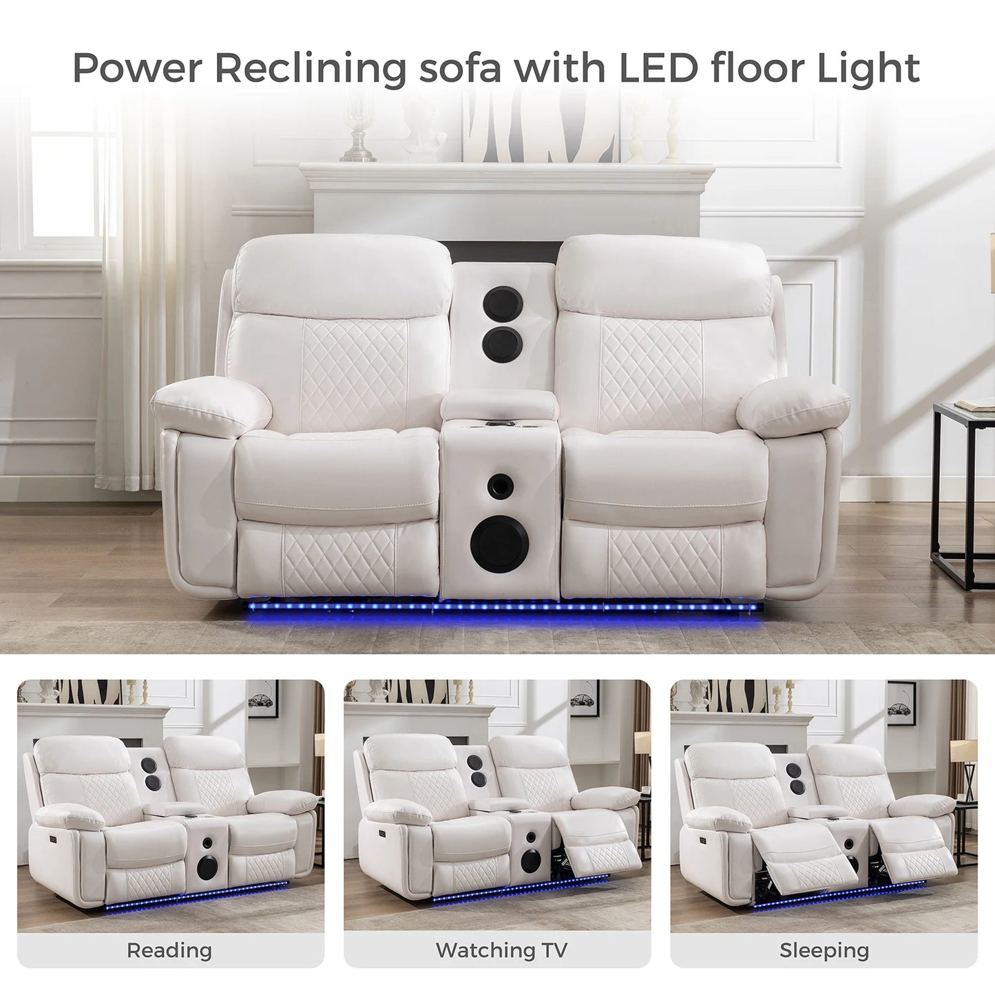 6-Seat Electric Power Recliner Sofa Set with Drop-Off Table, Wireless Charger, Faux Leather Loveseat.