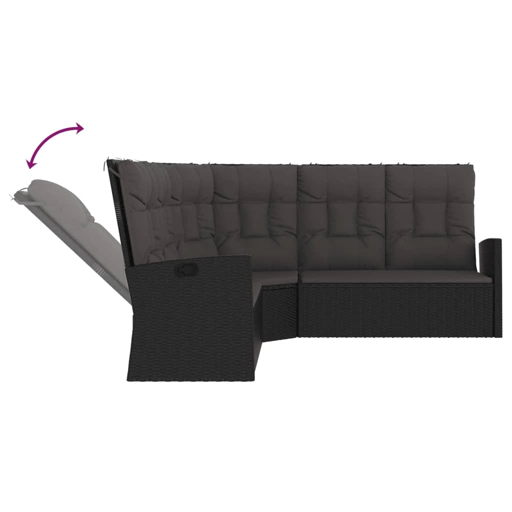 XL 3 Piece Patio Lounge Set with Cushions Black Poly Rattan.