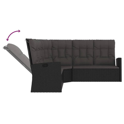 XL 3 Piece Patio Lounge Set with Cushions Black Poly Rattan.