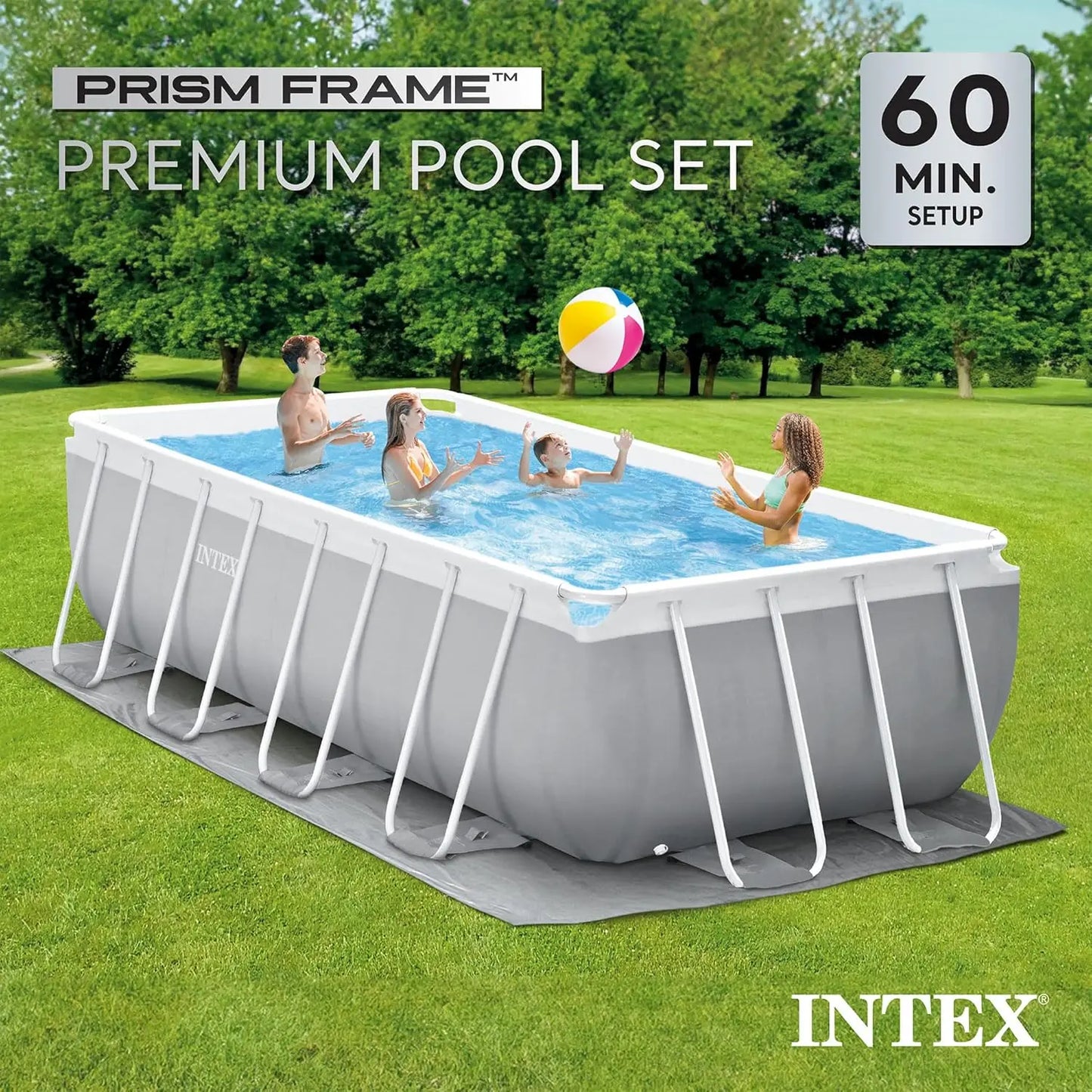 Prism Frame Premium Rectangular Above Ground Swimming Pool Set: 16ft x 8ft x 42in.