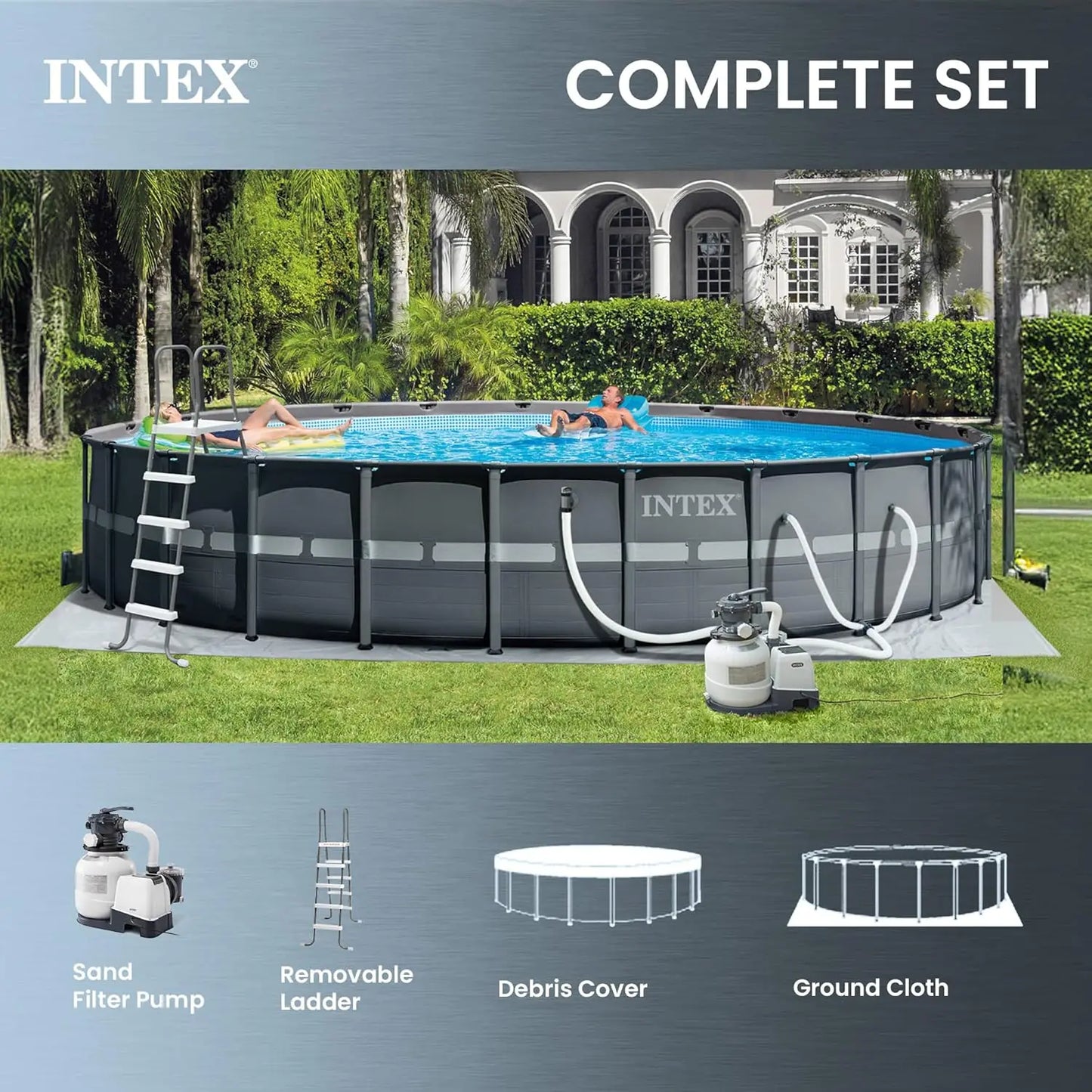 Ultra XTR 24 ft x 52 in Above Ground Pool Set, Round Swimming Pool with Steel Frame, with filter & pump.