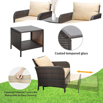 Balcony Furniture 5 Piece Patio Conversation Set, PE Wicker Rattan Outdoor Lounge Chairs.