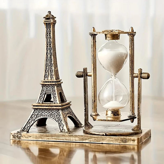 Vintage Eiffel Tower Hourglass Figurine - Creative Indoor Decor and Office Desk Ornament.