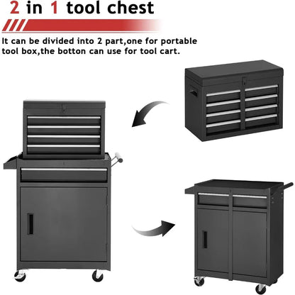 Rolling Tool Storage Cabinet with Enhanced Packaging, Detachable Top Toolbox, Metal Tool Cart.