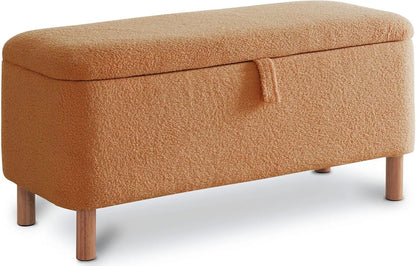 Storage Ottoman Bench for Bedroom end of Bed, Sherpa Upholstered Shoe Seat Storage.