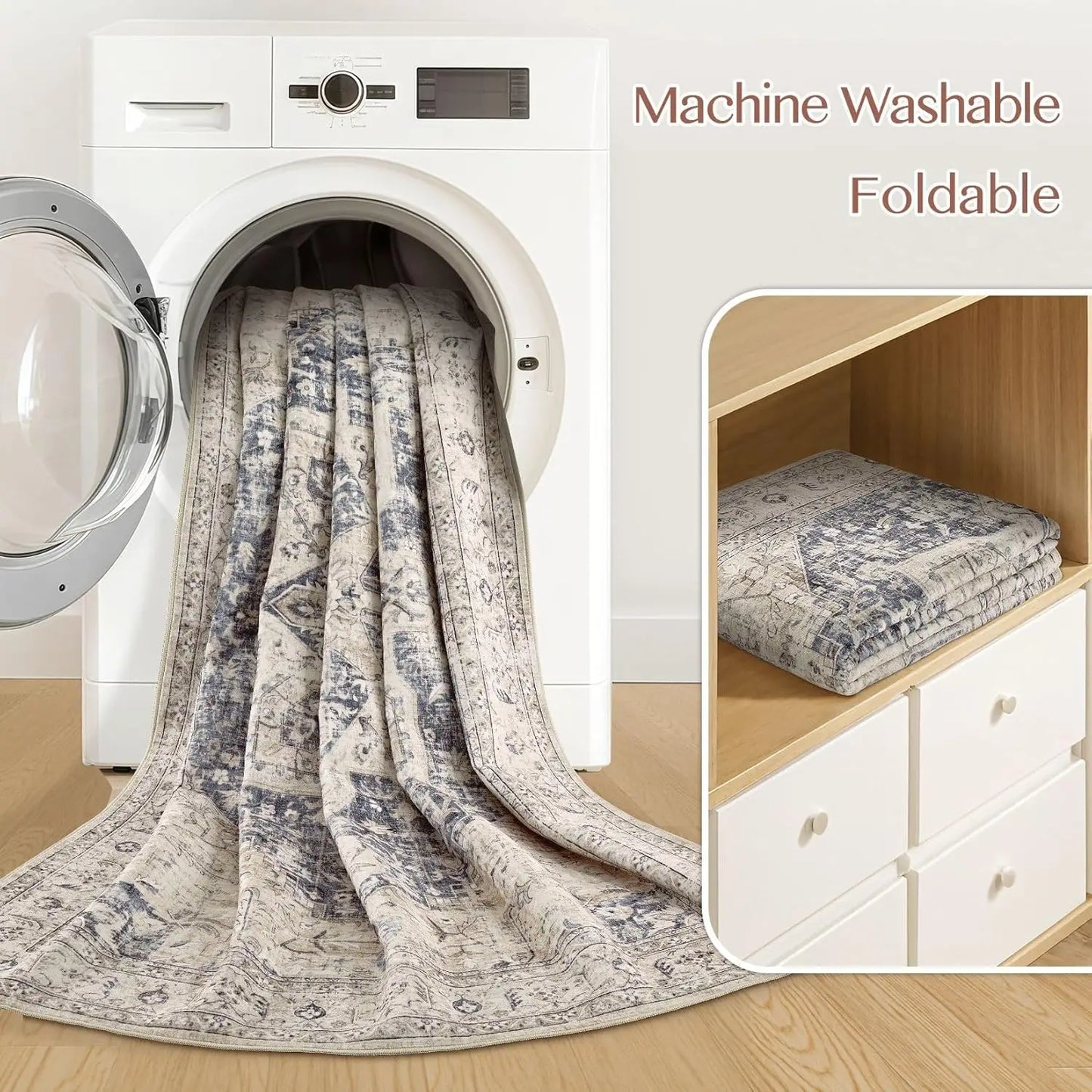 Washable 9x12 Vintage Oriental Area Rug for Living Room Bedroom, Non-Slip and Spill-Resistant