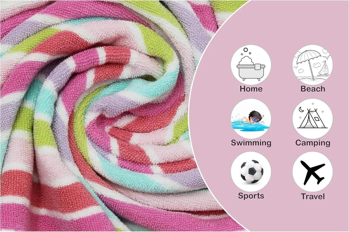 6-Piece Kids Towel Set: 2 Bath, 2 Hand, 2 Washcloths - 100% Cotton, Soft.