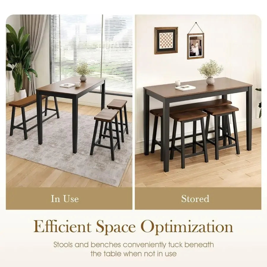 Dining Table Set for 4, Counter Height Table and Chairs Set of 4, Wood Kitchen Set with Bench, Rectangular.