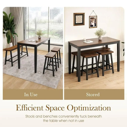 Dining Table Set for 4, Counter Height Table and Chairs Set of 4, Wood Kitchen Set with Bench, Rectangular.