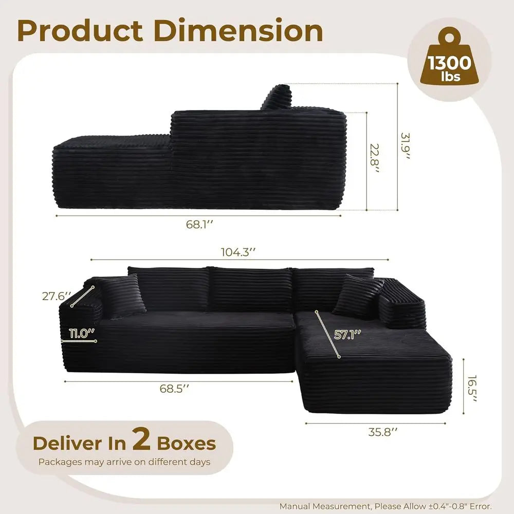 104 L-Shape Sectional Sofa, Plush Upholstered Cloud-Like Couch for Living Room.