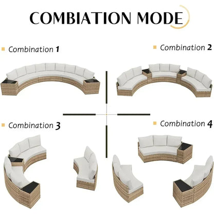 11-Piece Outdoor Wicker Sectional Sofa Set with Storage Wedge Table, Weather-Resistant.