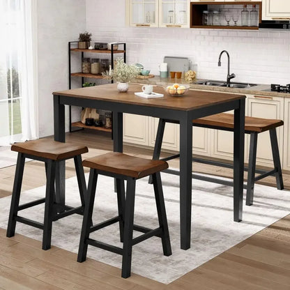 Dining Table Set for 4, Counter Height Table and Chairs Set of 4, Wood Kitchen Set with Bench, Rectangular.