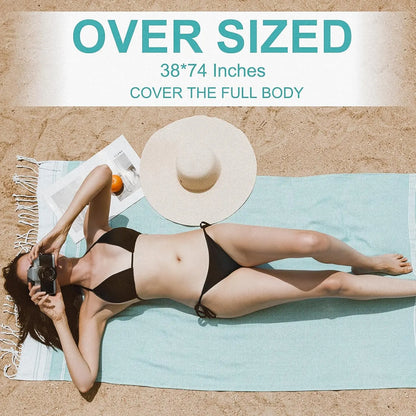 6-Pack Oversized Cotton Turkish Beach Towels, 74x38 Inches, Quick-Dry & Sand-Free.