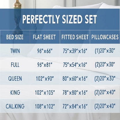 Cooling Bamboo Bed Sheets Set for Twin, Full, Queen, King and California King Size Bed.