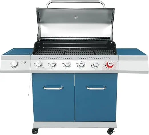 Royal Gourmet GA6402B 6 Burner Propane Gas Grill with Side Burner and Warming Rack, Cabinet Style Gas BBQ Grill