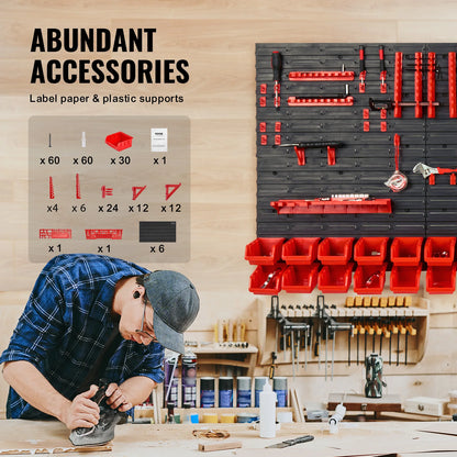30Bin Wall Mounted Storage Bins Parts Rack Organizer Garage with Wall Panels.