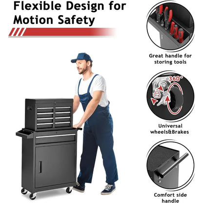 Rolling Tool Storage Cabinet with Enhanced Packaging, Detachable Top Toolbox, Metal Tool Cart.