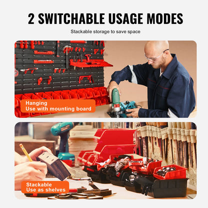 30Bin Wall Mounted Storage Bins Parts Rack Organizer Garage with Wall Panels.