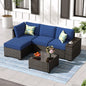 5-Piece Patio Furniture Set, All-Weather Outdoor Wicker Sectional Sofa with Cushions, Tempered Glass Table.