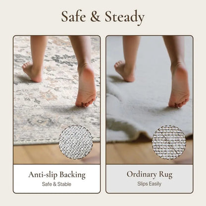 5X7 Area Rugs for Living Room, Machine Washable Non Slip Vintage Rugs, Low Pile Lightweight.