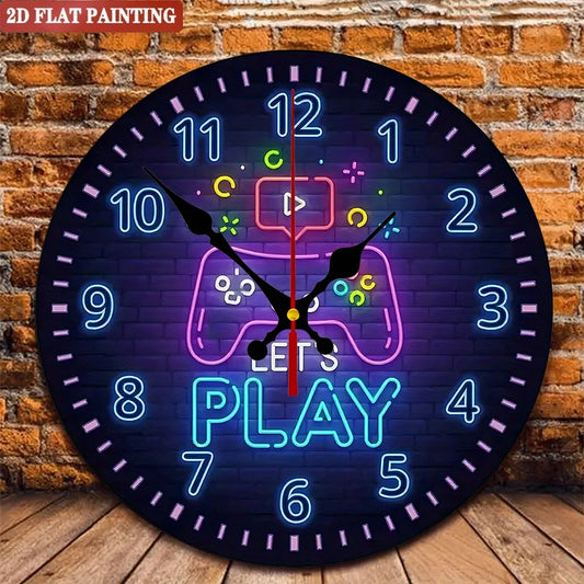 Gaming Console Clock. Neon blue/purple arcade design for game room. A perfect gamer gift.