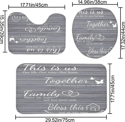4-Piece Grey Bathroom Set with Waterproof Shower Curtain, Non-Slip Rugs, Toilet Cover & Mat for Home Decor