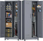 Steel Locking Cabinet with Hanging Rod, Storage with Doors and Hooks, Tall Broom Tool Cabinets