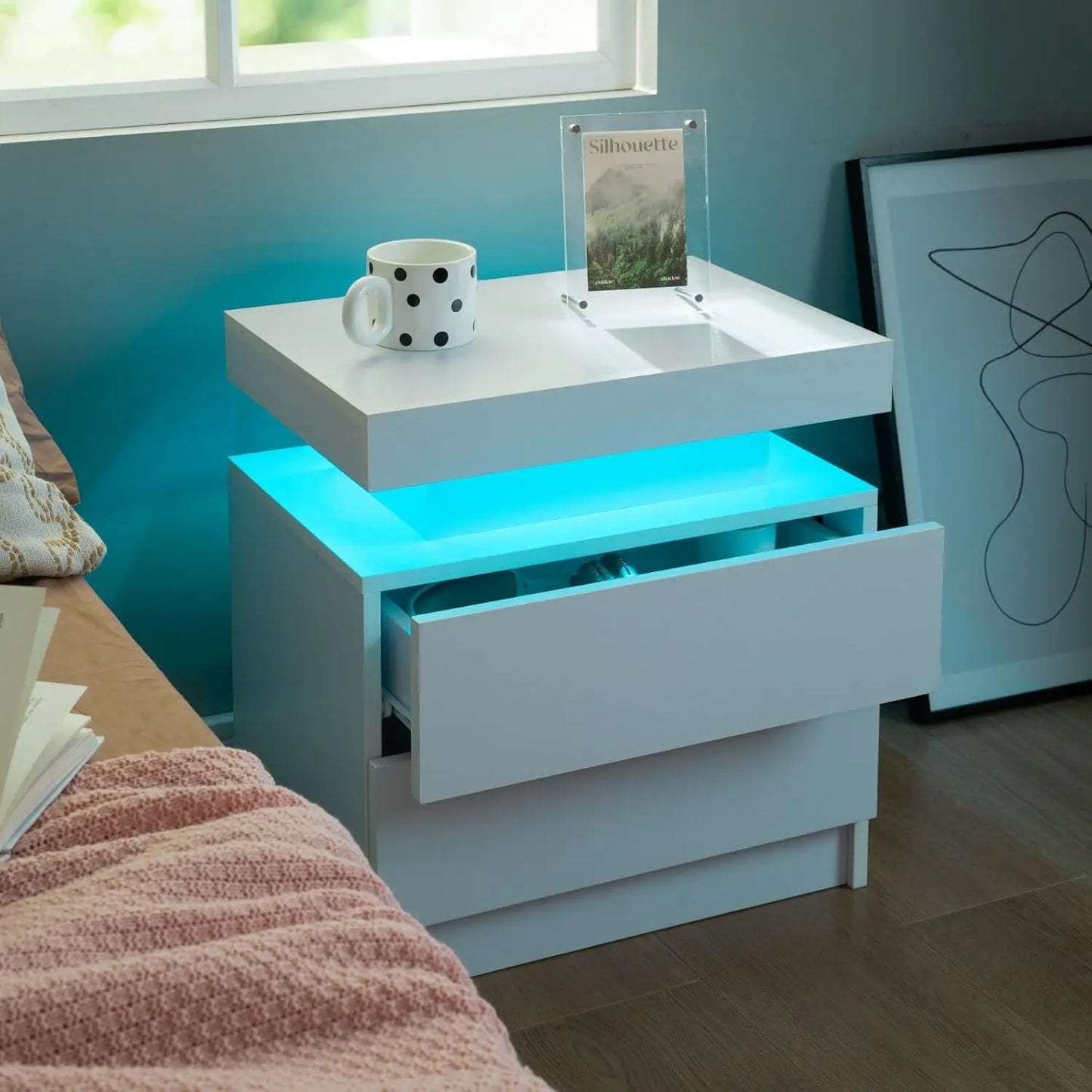 Nightstand Set of 2 LED Nightstand with 2 Drawer, Bedside Table, Customized.