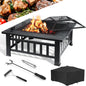 Fire Basket Garden Fireplace Including Grill, Waterproof Cover for Heating/Grilling Metal Brazier.