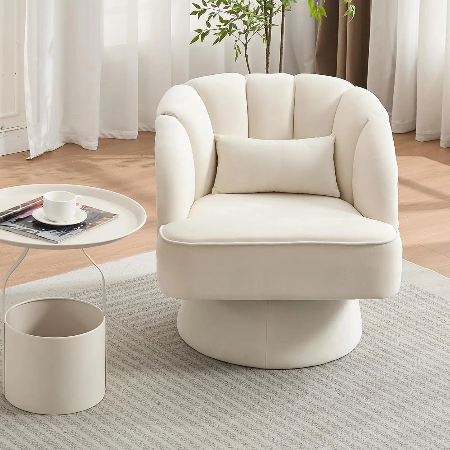 360° Swivel Barrel Accent Chair Modern Round Armchair & Plush Padding Velvet Fabric Upholstered.