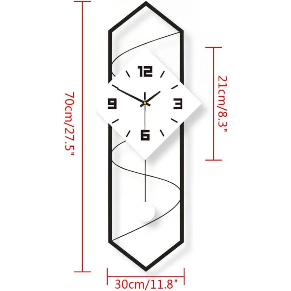 Swing Quartz Silent Wall Clock Metal Modern Large Pendulum Wall Clock Home Decor with Hook.