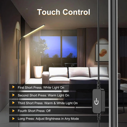 Touch Control Adjustable LED Floor Lamp with Stepless Dimming for Living Room, & Office
