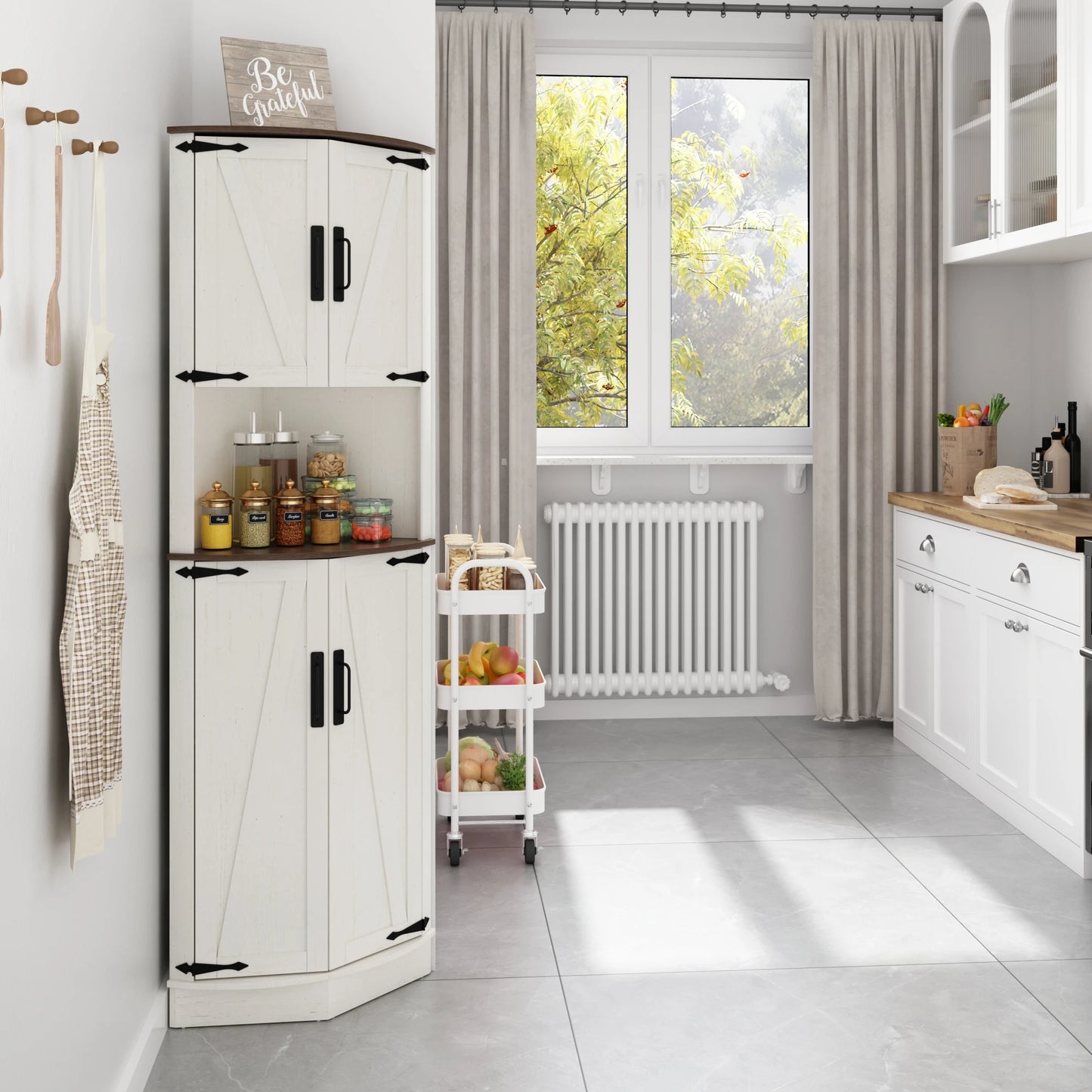 Bathroom Storage Tall Cabinet, 67" Corner Storage Cabinet with Barn Doors and Adjustable Shelf.