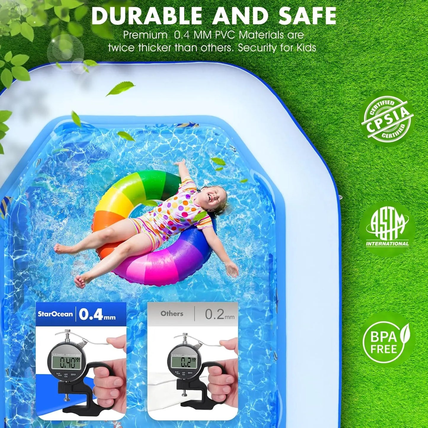Inflatable Pool with Canopy, Large Swimming Pool for Kids, Adult, Blow Up Pools with Seats, Backrest.