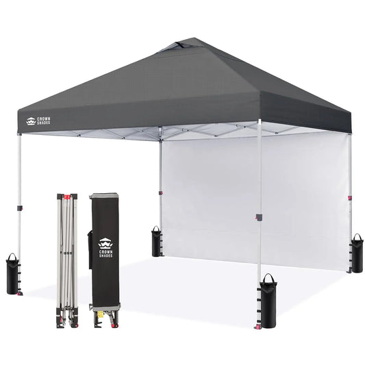 10x10 Pop Up Canopy with 1 Side Wall - Tent with One Push Setup - Outdoor Sun Shade for Events.