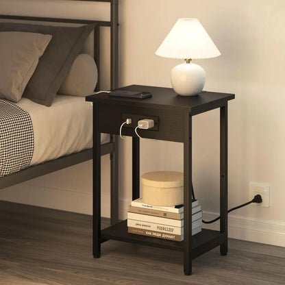 Side Table with Charging Station & USB Port, Set of 2, Small End Table Nightstands for Bedroom, Living Room.