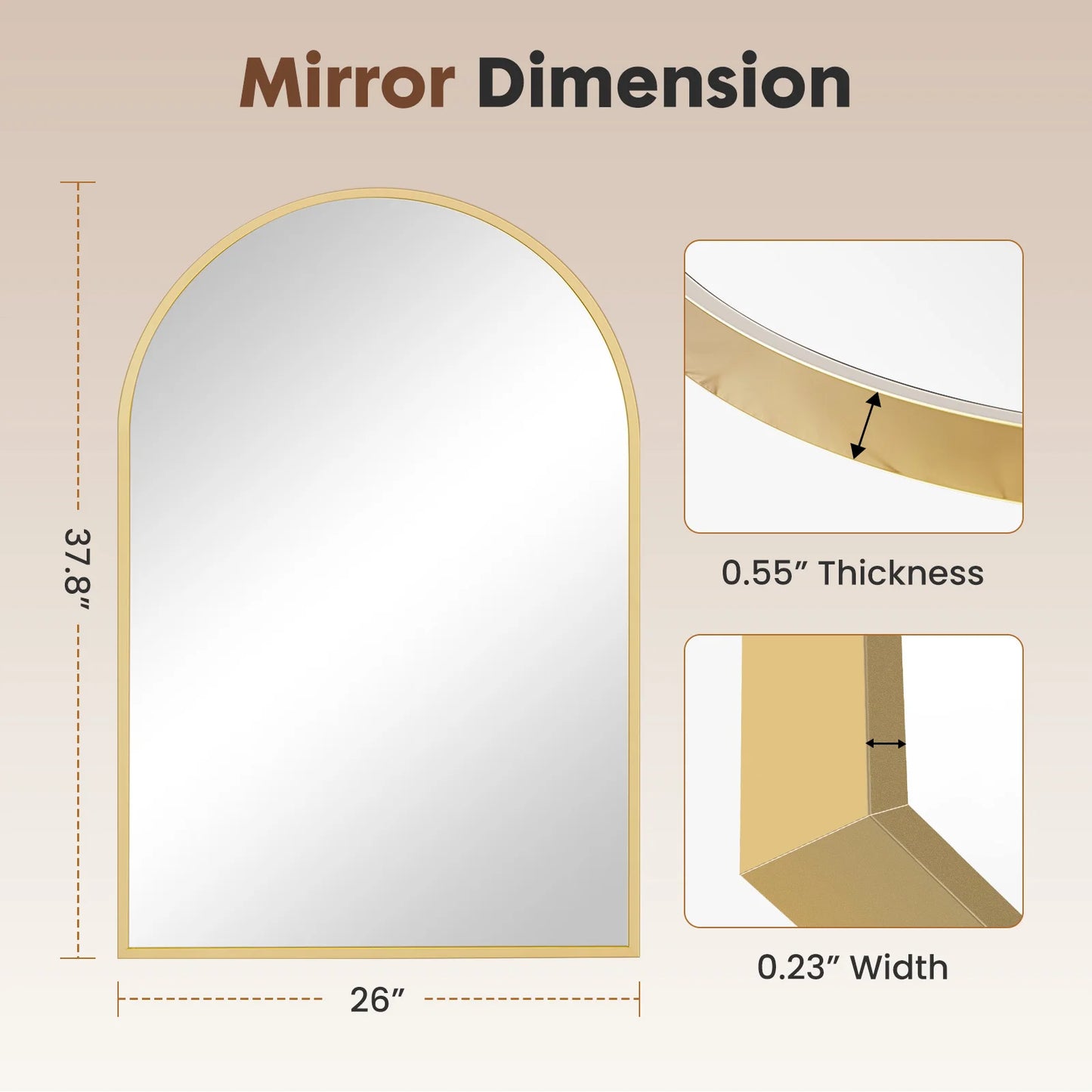 JHK 26"x38" Arched Metal Framed Bathroom Mirrors for Wall  Hanging and Bedroom Entryway
