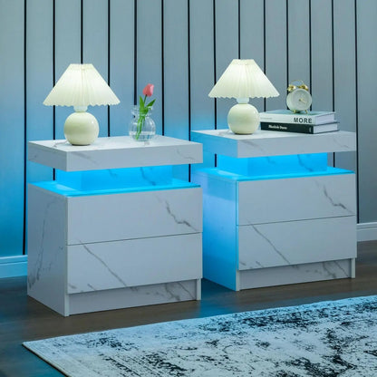Nightstand Set of 2 LED Nightstand with 2 Drawer, Bedside Table, Customized.