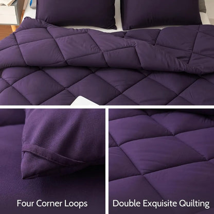 Lightweight California King Comforter Set with 2 Pillow Shams - 3 Pieces, Quilted Down in Purple