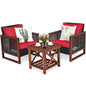 3 Pieces Patio Wicker Furniture Set, Rattan Outdoor Sofa Set w/Washable Cushion & Acacia Wood Coffee Table.