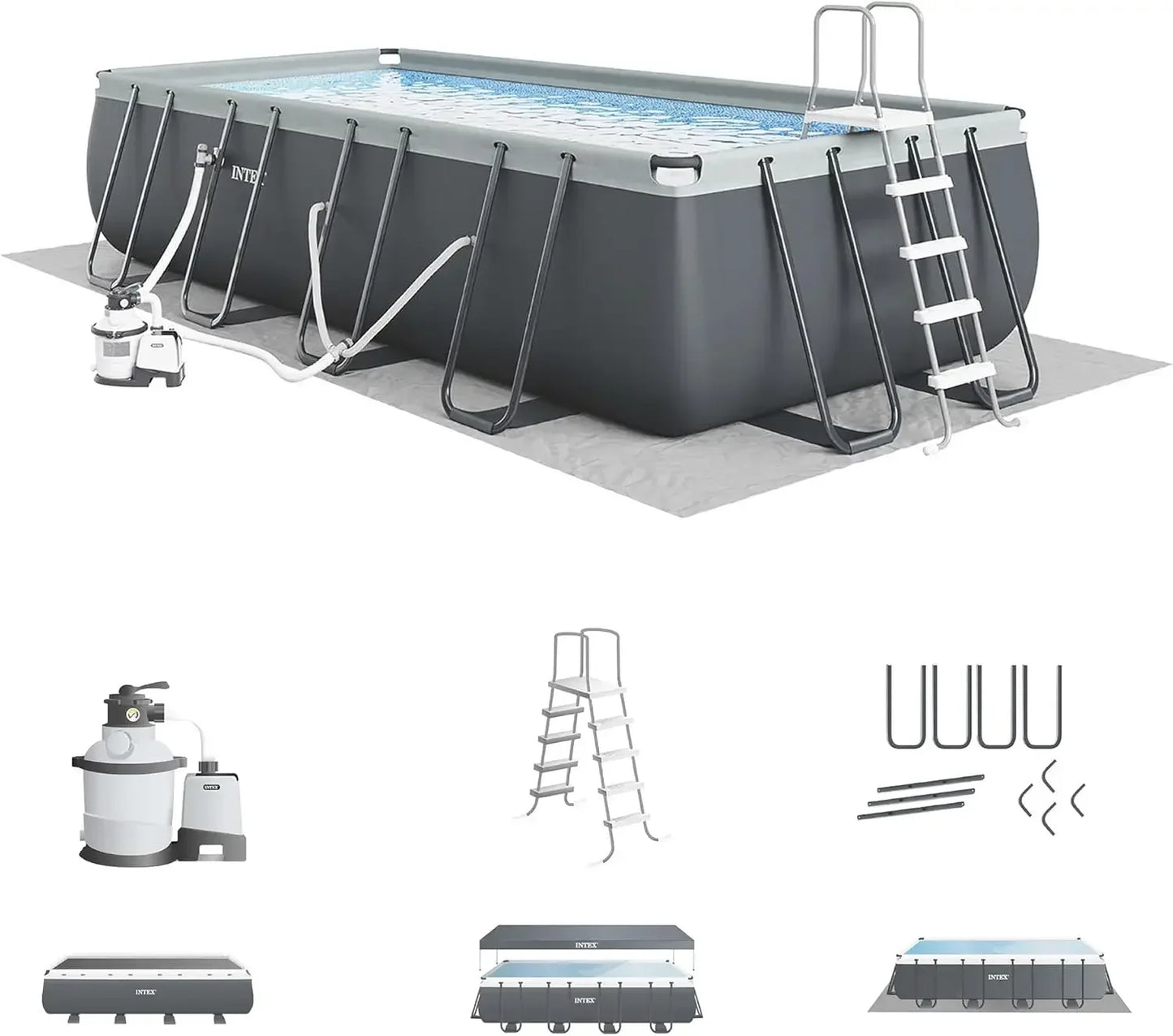 Above Ground Rectangular Swimming Pool Set 24ft X 12ft X 52in Includes Sand Filter Pump.
