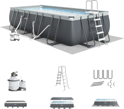 Above Ground Rectangular Swimming Pool Set 24ft X 12ft X 52in Includes Sand Filter Pump.