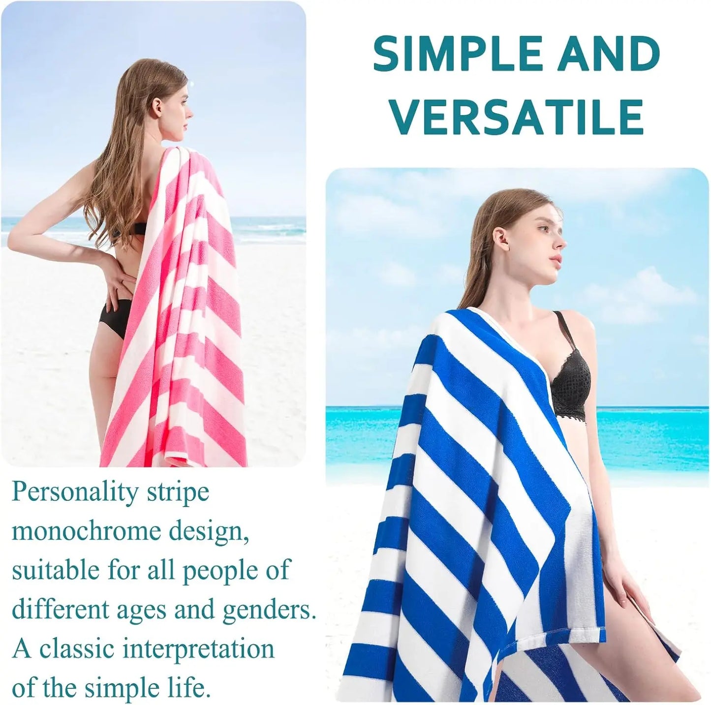 6-Pack Oversized Beach Towels, 72x40 Inch, Super Absorbent for Pool, Soft & Thin Terry Set for Adults