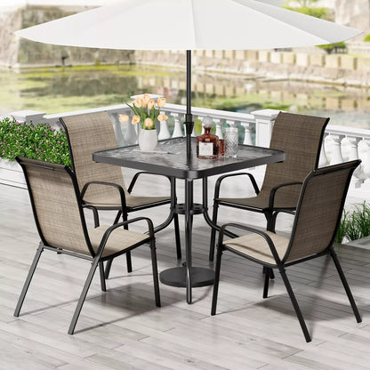 Patio Dining Set 5 Pieces, All Weather Outdoor Furniture W/ 30"x30" Table and 4 Stackable Chairs.