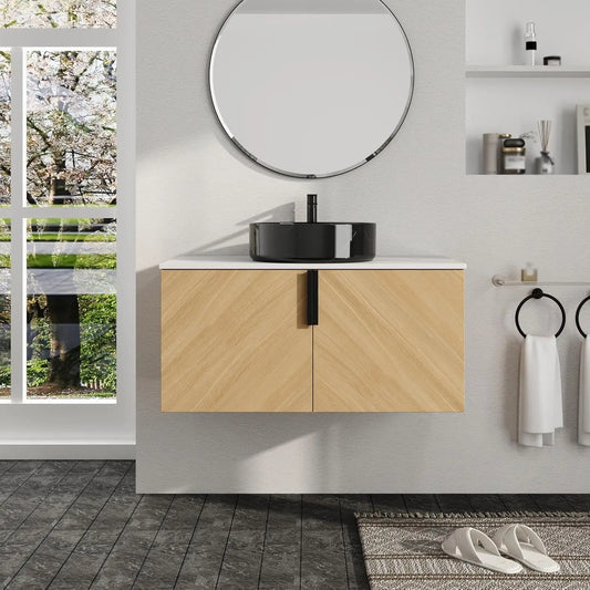 36 Inch Floating Bathroom Vanity with Sink Top Combo, Wood Single Sink.