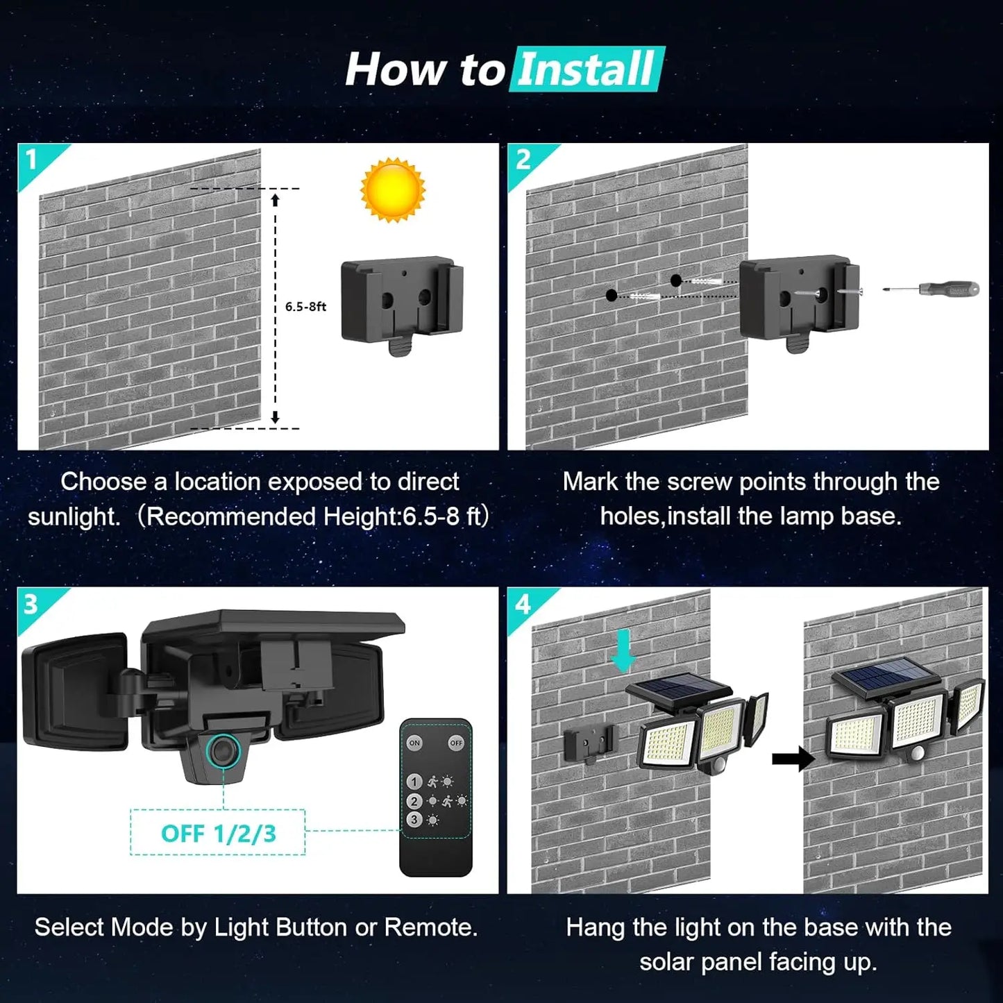 Outdoor Waterproof Solar Light with Motion Sensor 3-Head Security Light for Porches Garages Yard Entrances