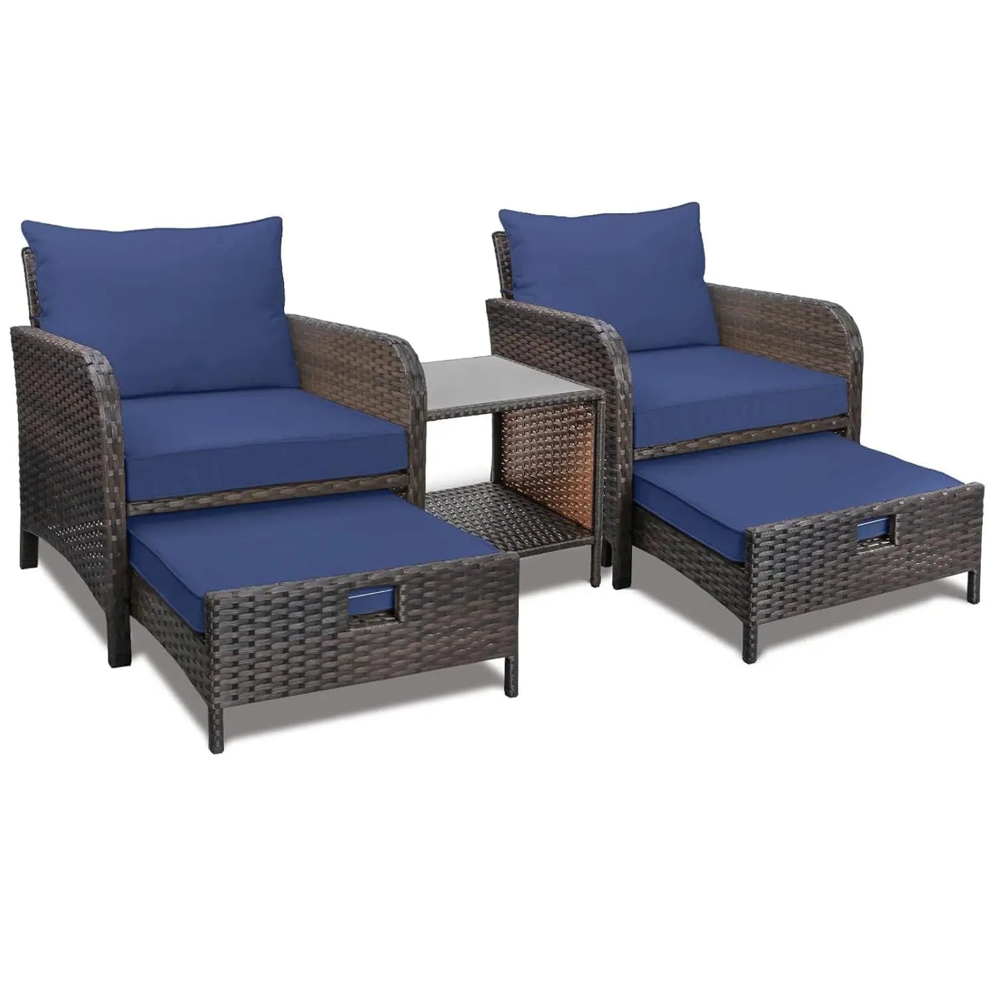 Balcony Furniture 5 Piece Patio Conversation Set, PE Wicker Rattan Outdoor Lounge Chairs.